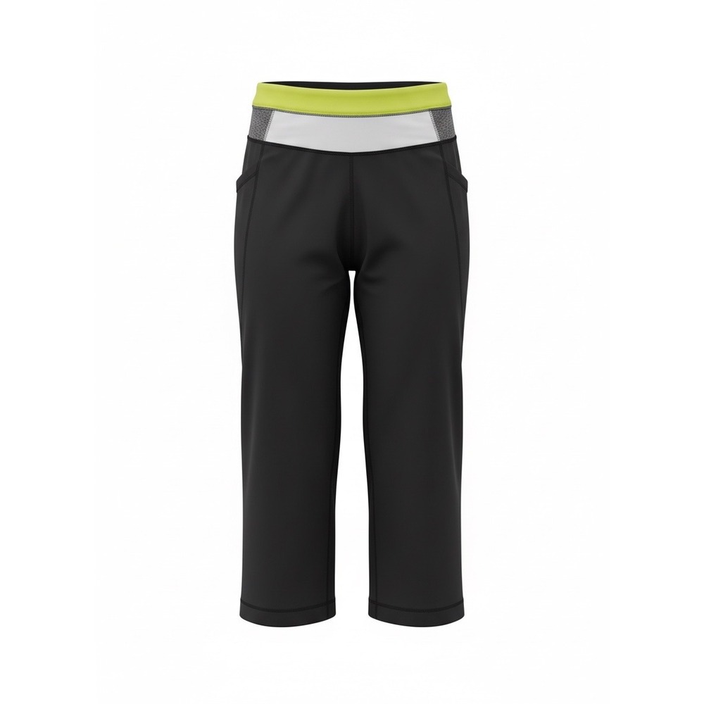 Lululemon Gather & Crow Crop Black Neon Yellow Grey Yoga Leggings Size 12